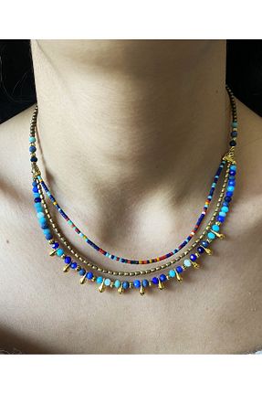 گردنبند جواهر آبی زنانه برنجی dela otantik - کد 902599804