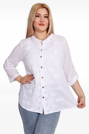 پیراهن سفید زنانه اورسایز Duss - کد 902666588
