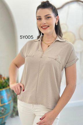 بلوز بژ زنانه ساده İnce Topuk - کد 902670753