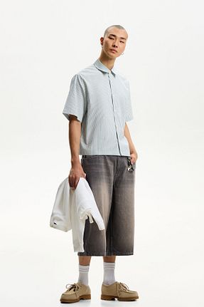 شلوارک و برمودا طوسی مردانه Relaxed Bershka - کد 902675312