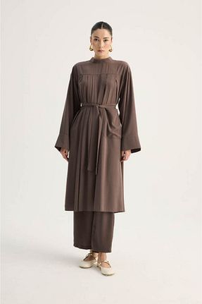 ست بالاتنه و پائین تنه حجاب قهوه ای زنانه اورسایز ZÜLAYS - کد 902676610