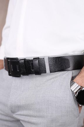 کمربند مشکی مردانه چرم خالص Papuçsepeti - کد 902704841