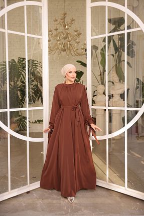 لباس حجاب قهوه ای زنانه اورسایز Zaure - کد 902714946