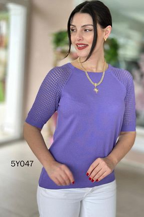 پلیور بنفش زنانه Ajurlu İnce Topuk - کد 902709586