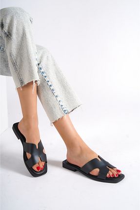 دمپائی مشکی زنانه چرم خالص Mubiano - کد 750161026