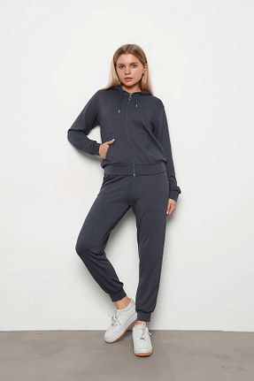 ست بالاتنه و پائین تنه طوسی زنانه بافتنی İKLİM LİFE - کد 902728391