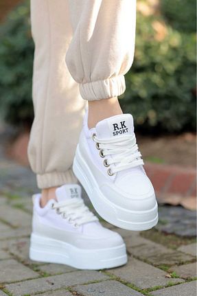 کفش بیرون سفید زنانه چرم مصنوعی LEYDİ SHOES - کد 904047102