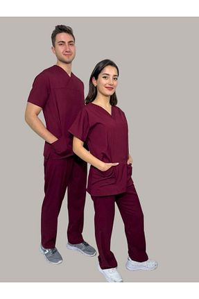ست بالاتنه و پائین تنه زرشکی زنانه بافت Tasarım - کد 902758034
