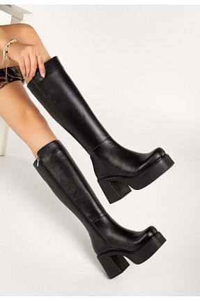 چکمه مشکی زنانه چرم خالص ANALİN SHOES - کد 878956232
