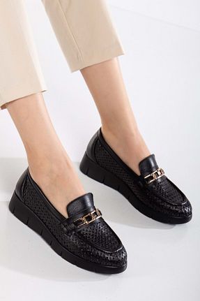 کفش کژوال مشکی زنانه چرم خالص ANALİN SHOES - کد 900417638