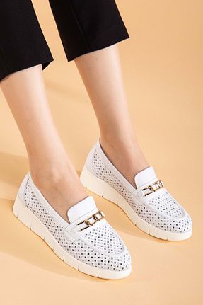 کفش کژوال سفید زنانه چرم خالص ANALİN SHOES - کد 900421446
