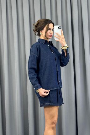پیراهن سرمه ای زنانه اورسایز Serica Moda - کد 902779406