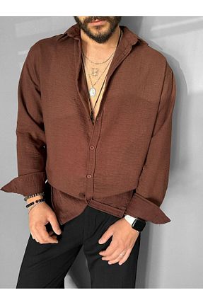 پیراهن قهوه ای مردانه اورسایز THEMANN - کد 902783348