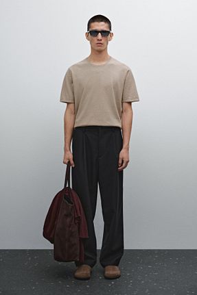تیشرت بژ مردانه یقه دوچرخه Massimo Dutti - کد 902811404