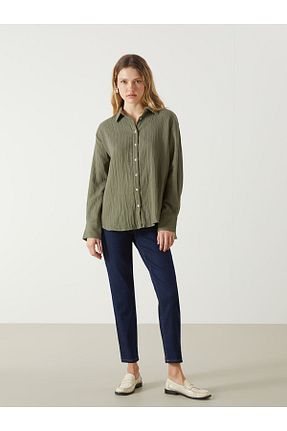 پیراهن خاکی زنانه یقه پیراهنی LC Waikiki - کد 904784839