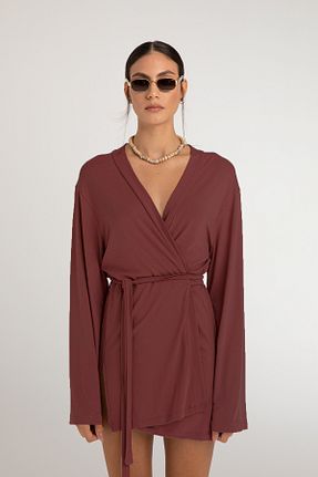 کیمونو و کافتان زرشکی زنانه پنبه ای SHEISMONO - کد 902837391