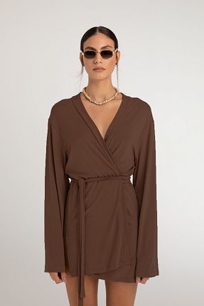 کیمونو و کافتان قهوه ای زنانه پنبه ای SHEISMONO - کد 902837395