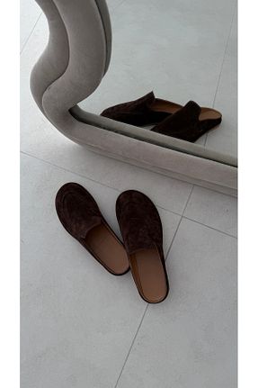 دمپائی قهوه ای زنانه چرم خالص Gilla Shoes and Bag - کد 902836649