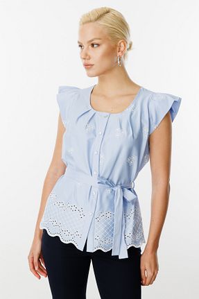 بلوز آبی زنانه الاستین Ekol - کد 902901065