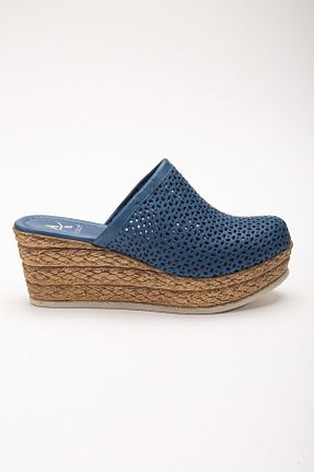 دمپائی سرمه ای زنانه چرم خالص ANALİN SHOES - کد 833081066