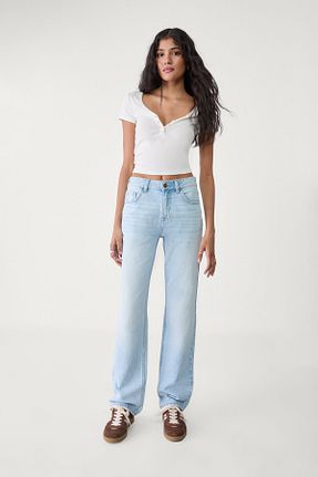 شلوار جین آبی زنانه پاچه ساده Stradivarius - کد 902923107