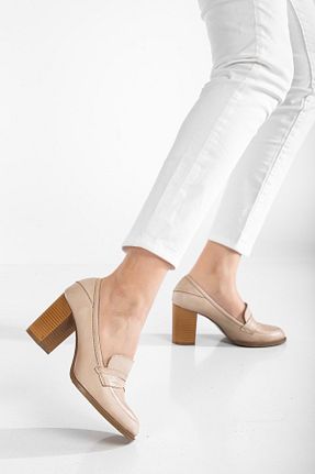 کفش پاشنه بلند کلاسیک بژ زنانه چرم خالص ANALİN SHOES - کد 902938733