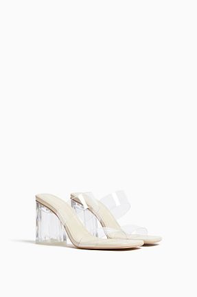 صندل سفید زنانه پاشنه ضخیم Bershka - کد 673799752