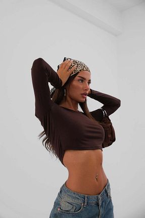 بلوز قهوه ای زنانه یقه مربعی Maxi modena - کد 902939812
