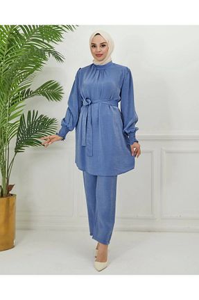 ست بالاتنه و پائین تنه آبی زنانه بافتنی Moda Echer - کد 834524519