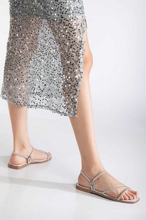 صندل طوسی زنانه پاشنه تخت Bilalim Shoes - کد 902958147