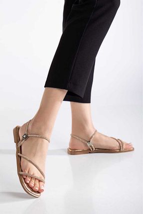 صندل بژ زنانه پاشنه تخت Bilalim Shoes - کد 902958140
