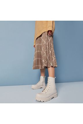 بوت / نیم بوت بژ زنانه چرم مصنوعی Yaya by Hotiç - کد 356539957