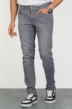 شلوار جین طوسی مردانه پاچه لوله تفنگی HLT JEANS - کد 902713320