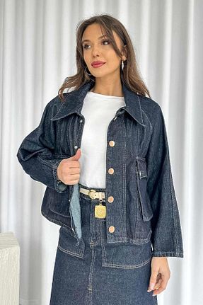 کت سرمه ای زنانه اورسایز Mine Tan Butik - کد 901302071