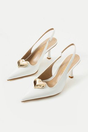کفش پاشنه بلند کلاسیک سفید زنانه چرم لاکی Gökçe Shoes - کد 901367714