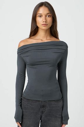 بادی طوسی زنانه یقه قایقی Seeh - کد 901391336