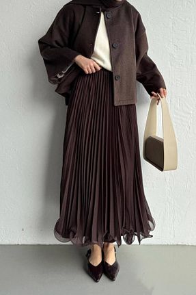 دامن حجاب قهوه ای زنانه بافتنی ahsen fashion - کد 896890214