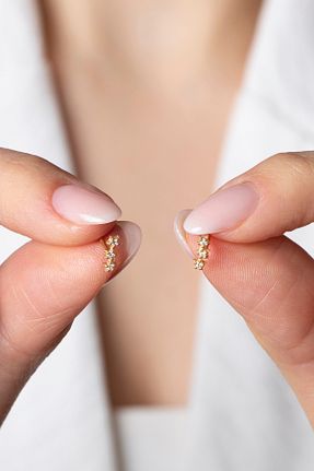 گوشواره نقره طلائی زنانه 925 عیار Elika Silver - کد 750776701