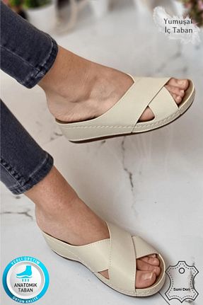 دمپائی بژ زنانه چرم مصنوعی neon shoes - کد 237201443
