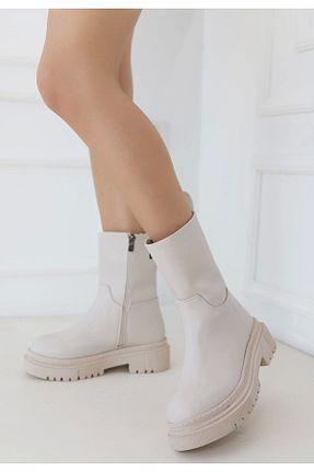 بوت / نیم بوت بژ زنانه چرم مصنوعی KAZAX - کد 866872379