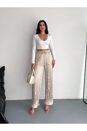 شلوار بژ زنانه ساتن Gugus - کد 901445426