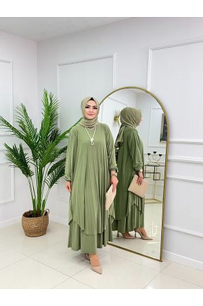 ست بالاتنه و پائین تنه حجاب سبز زنانه گشاد Genel Markalar - کد 901409095