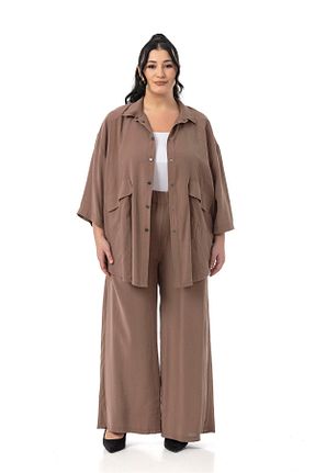 ست بالاتنه و پائین تنه سایز بزرگ قهوه ای زنانه کش دار DISENTIS MODEST - کد 901445048