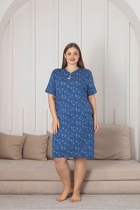 لباس شب سایز بزرگ آبی زنانه طرح دار Asel - کد 901443082