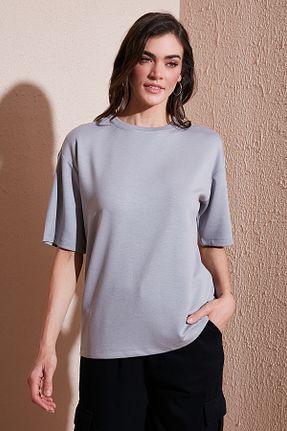 تیشرت طوسی زنانه اورسایز Lela - کد 901443432
