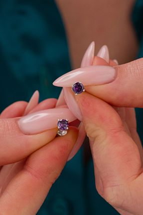 گوشواره نقره بنفش زنانه 925 عیار BegiSilver - کد 796284801