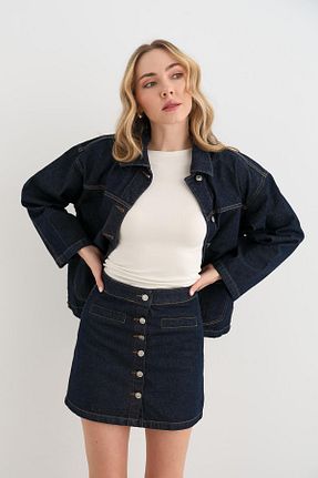 دامن سرمه ای زنانه پنبه ای Qutu Butik - کد 901528353