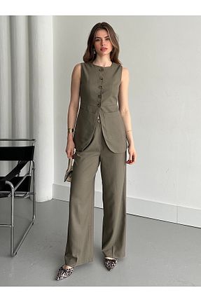 ست بالاتنه و پائین تنه خاکی زنانه بافتنی Laluvia - کد 901607380