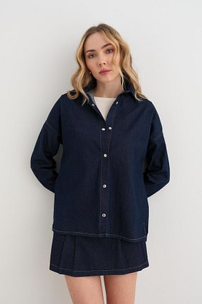 پیراهن سرمه ای زنانه یقه پیراهنی Qutu Butik - کد 901570684