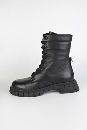 بوت / نیم بوت مشکی زنانه چرم خالص Haffhane - کد 901605197